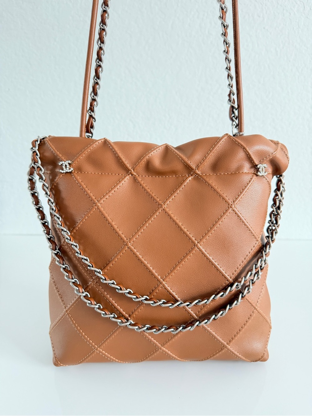 Quilted leather 2 way bag